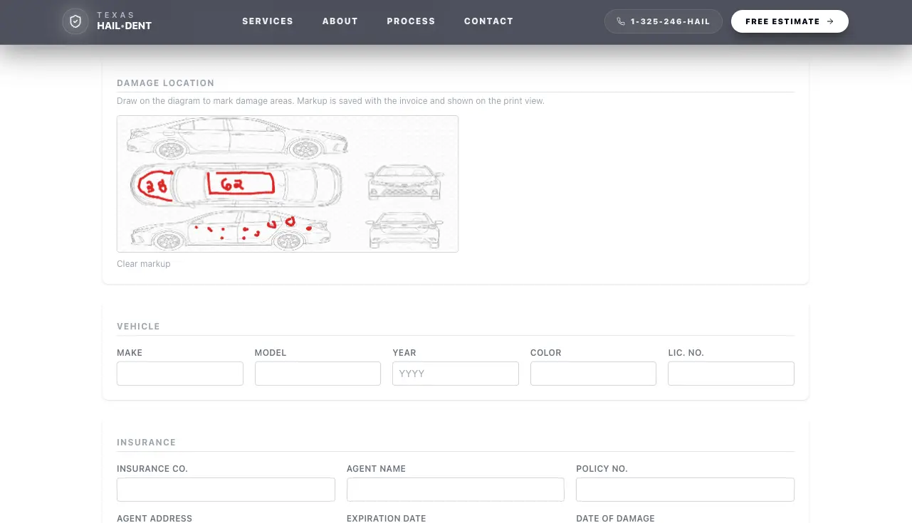 DamageCanvas — structured vehicle damage annotation on invoice creation